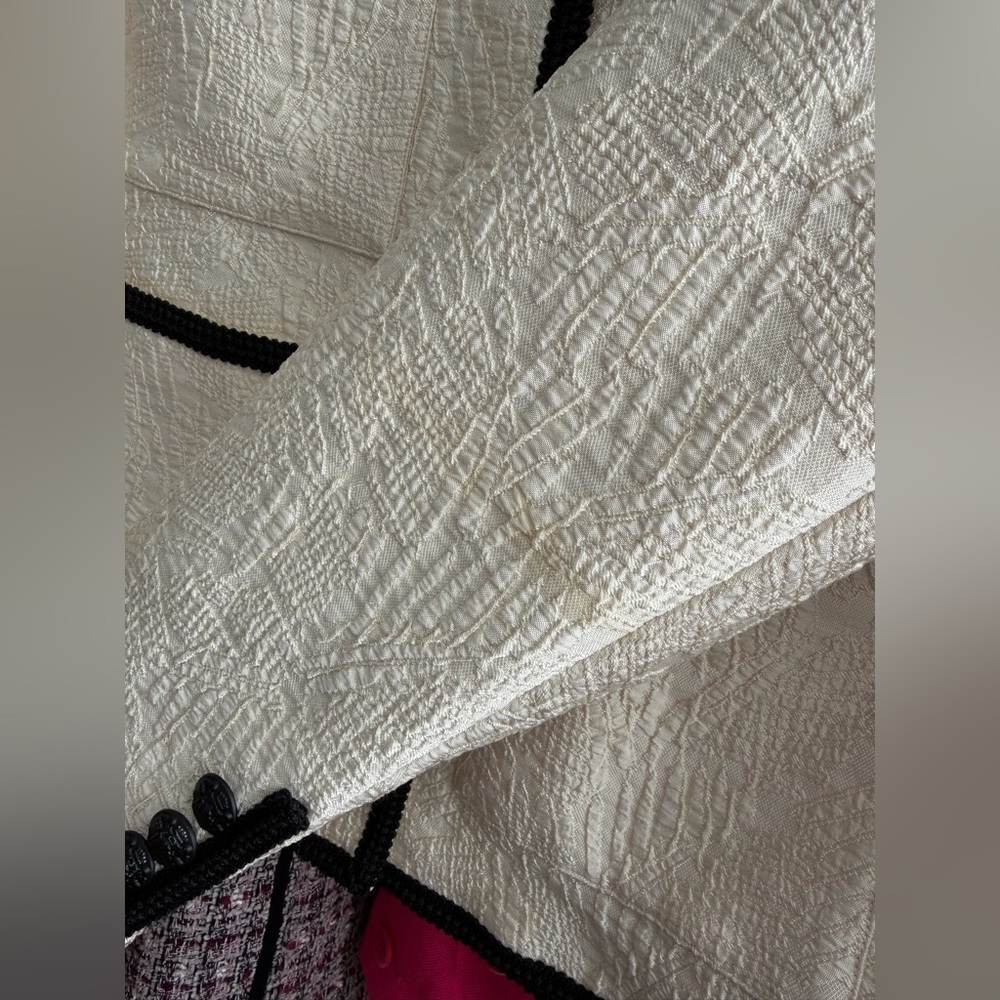 VERONICA BEARD | Darla Textured Ecru Cream Jacket Black Trim Size 6 - Picture 13 of 14